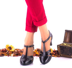 Ciucaleti LUX Pantofi dama din piele naturala, negri si piele naturala lacuita, toc 5cm - NA173NL, marimea 39