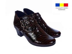 MV Ciucaleti Botine dama din piele naturala Croco, Barete, Catarame argintii, Toc de 5 cm, Maro - MVS63CTCRM, marimea 41