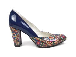 Ciucaleti LUX Pantofi dama eleganti din piele naturala bleumarin lac cu imprimeu, toc 9cm, marimea 35