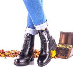 Ciucaleti LUX Ghete dama negre din piele naturala cu siret si fermoar NA278, marimea 40