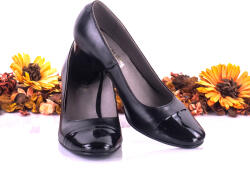 Ciucaleti LUX Pantofi dama eleganti din piele naturala , negri si piele naturala lacuita toc 7cm - NAA3B, marimea 39