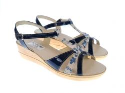 MV Ciucaleti Sandale dama de vara cu platforme de 5 cm, din piele naturala lacuita, bleumarin si bej, MVS2022BLB, marimea 36