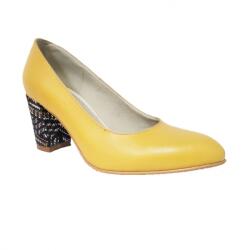 Ninna Art Shoes Pantofi eleganti dama, galbeni, din piele naturala box, toc 6 cm - NA87G, marimea 34