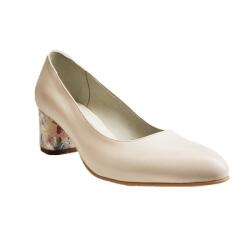 Ninna Art Shoes Pantofi eleganti dama, bej, model floral, din piele naturala box, toc 5 cm - NA87BEJ3, marimea 34