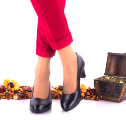 Ciucaleti LUX Pantofi dama casual negri din piele naturala toc 6cm -NA121, marimea 38