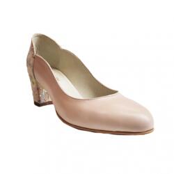 Ninna Art Shoes Pantofi eleganti dama, roz bej, model floral, din piele naturala box, toc 5 cm - NA74ROZ, marimea 35