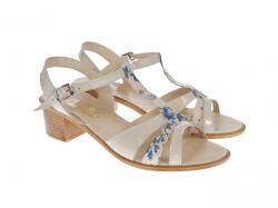 MV Ciucaleti Sandale dama de vara cu toc de 5 cm, din piele naturala lacuita, bej cu floricele, S21LACBEJ, marimea 38