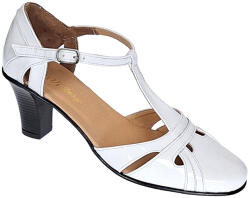CIUCALETI Oferta marimea 37 - Sandale dama albe din piele naturala lacuita cu toc de 7cm, Alb - LS48ALAC, marimea 37
