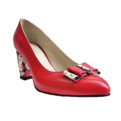 Ninna Art Shoes Pantofi eleganti dama, rosii, din piele naturala box, toc 6 cm - NA41R, marimea 40