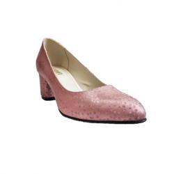 Ninna Art Shoes Pantofi eleganti dama, roz cu sclipici, din piele naturala box, toc 5 cm - NA74ROZ3, marimea 38