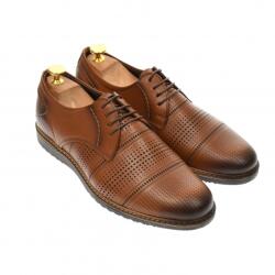 Ellion Pantofi barbati casual din piele naturala maro cu perforatii 267M, marimea 40
