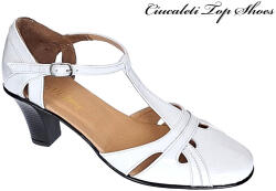 CIUCALETI Sandale dama albe din piele naturala lacuita cu toc de 7cm, Alb - S48ALAC, marimea 37