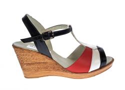 Ciucaleti LUX Sandale dama, din piele naturala, Platforme 8cm, negru-alb-rosu, piele box - S47NARBOX, marimea 36