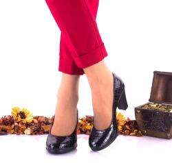 Ciucaleti LUX Pantofi dama eleganti din piele naturala ci toc de 7cm - Negru Croco Lac NA236, marimea 39