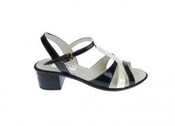 MV Ciucaleti Sandale damă alb-negru din piele naturală, cu baretă T și toc mic - elegante, feminine S81AN, marimea 39