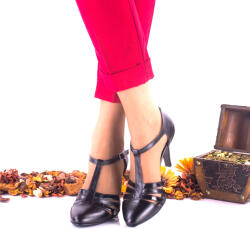 Ciucaleti LUX Pantofi dama negri eleganti, decupati din piele naturala, toc 9cm - NAA11NPL, marimea 35