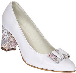 Ninna Art Shoes Pantofi dama eleganti din piele naturala box toc 7cm, Alb A41APF, marimea 39