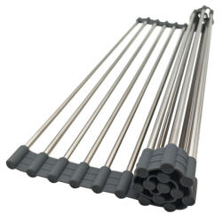 Kinghoff Постелка за сушене на съдове Kinghoff KH 1903, 45х32 см, Устойчива на корозия, Силиконви краища, Неплъзгаща се, Сгъваема, Инокс/сив (KH 1903)