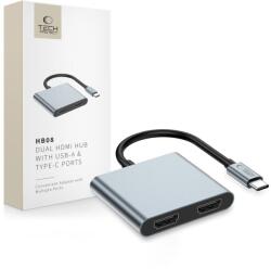 Tech-Protect HB08 HUB ADAPTER 4IN1 TYPE-C + USB2.0 + 2 x HDMI 4K 60HZ ŰRSZÜRKE