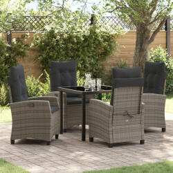 vidaXL 5 részes kerti étkező készlet párnákkal Szürke Poly Rattan (VD3380387)