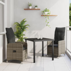 vidaXL 3 darabos Kerti Étkező Készlet párnákkal Szürke Poli Rattan (VD3379646)