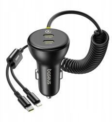 Baseus Autós Töltő 60W Usb-c És Lightning Kábel Fekete (C00035902121-00)