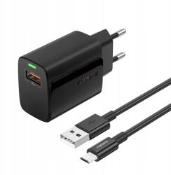 FONENG 18W-os Usb hálózati töltő Usb Micro Usb kábellel, fekete (6970462514909)