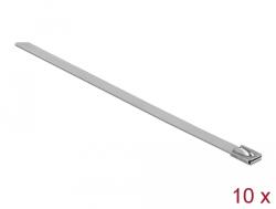 Delock Rozsdamentes acél kábelkötegelők, 400 x 7, 9 mm (H x Sz), 10 darab