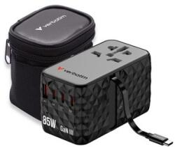Verbatim CNT-02 GaN III 32127, Универсален адаптер за пътуване, 3x USB-C PD QC 4+, 1x USB-C kabel, 1x USB-A QC, черен, 85W (32127)