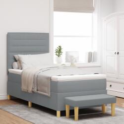 vidaXL Box Spring Ágy Matraccal és Padokkal, Világosszürke, 90x190 cm, Szövet (3344184)