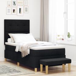 vidaXL Boxspring Ágy Mattal és Pad Fekete 100x200 cm Szövet (3344277)