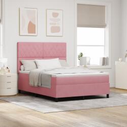 vidaXL Boxspring Ágy Mattal Rózsaszín 140x190 cm Bársonyos (3339769)