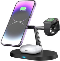 Maxlife Vezeték nélküli telefon, okosóra és fülhallgató 3in1 töltőállomás (MaXlife - MXWC-03) 15W, Fekete