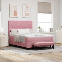 vidaXL Box Spring Ágy Matrac & Pad Rózsaszín 140x190 cm Bársony (3344449)
