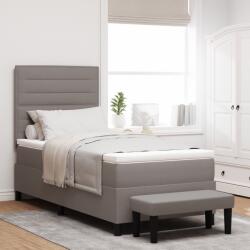 vidaXL Box Spring Ágy Matraccal és Pad Szürke 100x200 cm Szövet (3343971)