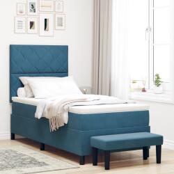 vidaXL Box Spring Ágy Matraccal és Pad Sötét Kék 90x200 cm Bársony (3344556)