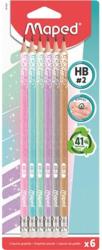 Maped Grafitceruza radírral, HB, háromszögletű, MAPED "Black`Peps Glitter Deco", 6db, vegyes pasztell színek (851803) - mystock