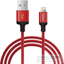  USB töltő- és adatkábel, Lightning, 100 cm, 2400 mA, törésgátlóval, gyorstöltés, cipőfűző minta, Hoco X14 Time Speed, piros - mobil-box