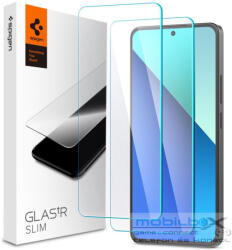 Xiaomi Redmi Note 13 4G, Kijelzővédő fólia, (az íves részre NEM hajlik rá! ), Tempered Glass (edzett üveg), Spigen Glastr Slim, Clear, 2 db / csomag - mobil-box