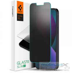 Apple iPhone 13 / 13 Pro / 14 / 16e, Kijelzővédő fólia, ütésálló fólia (az íves részre is! ), Tempered Glass (edzett üveg), Spigen Glastr Slim HD Privacy, Clear - mobil-box