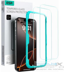 Apple iPhone 16 Pro, Kijelzővédő fólia, ütésálló fólia (az íves részre is! ), Tempered Glass (edzett üveg), segéd kerettel, ESR Armorite, fekete - mobil-box
