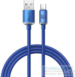 USB töltő- és adatkábel, USB Type-C, 120 cm, 5000 mA, 100W, gyorstöltés, PD, QC, cipőfűző minta, Baseus Crystal Shine, CAJY000403, sötétkék - mobil-box