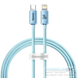  USB Type-C töltő- és adatkábel, Lightning, 120 cm, 20W, gyorstöltés, PD, cipőfűző minta, Baseus Crystal Shine, CAJY001303, világoskék - mobil-box