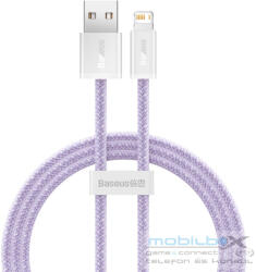  USB töltő- és adatkábel, Lightning, 100 cm, 2400 mA, gyorstöltés, cipőfűző minta, Baseus Dynamic, CALD000405, lila - mobil-box