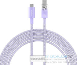 USB Type-C töltő- és adatkábel, USB Type-C, 200 cm, 6000 mA, 100W, gyorstöltés, PD, cipőfűző minta, Baseus Explorer, lila - mobil-box