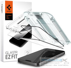 Apple iPhone 15 Pro Max, Kijelzővédő fólia, ütésálló fólia (az íves részre is! ), Tempered Glass (edzett üveg), Spigen Ez Fit, fekete, 2 db / csomag - mobil-box
