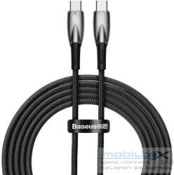 USB Type-C töltő- és adatkábel, USB Type-C, 200 cm, 5000 mA, 100W, törésgátlóval, gyorstöltés, PD, Baseus Glimmer, CADH000801, fekete - mobil-box