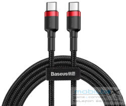 USB Type-C töltő- és adatkábel, USB Type-C, 200 cm, 3000 mA, 60W, törésgátlóval, gyorstöltés, PD, QC 3.0, cipőfűző minta, Baseus Cafule CATKLF-H91, fekete/piros - mobil-box