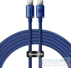 USB Type-C töltő- és adatkábel, USB Type-C, 120 cm, 5000 mA, 100W, gyorstöltés, PD, cipőfűző minta, Baseus Crystal Shine, CAJY000603, kék - mobil-box
