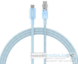  USB Type-C töltő- és adatkábel, USB Type-C, 100 cm, 6000 mA, 100W, gyorstöltés, PD, cipőfűző minta, Baseus Explorer, világoskék - mobil-box